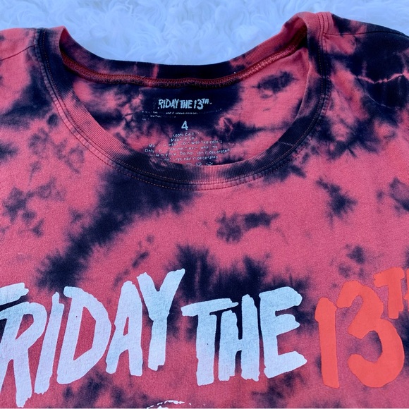 torrid Friday The 13th Crew Neck Tee Tie-Dye Red Black Horror Jason Vorhees Tee - Picture 12 of 16